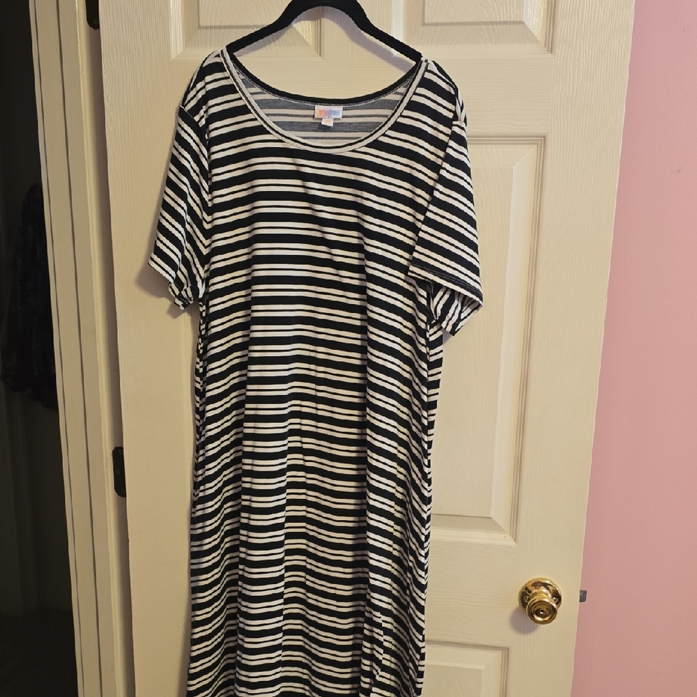 LuLaRoe Navy and White Striped Carly‎ Dress